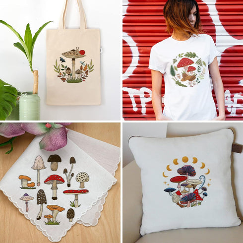 ORIGACH 4 Pcs Mushroom Embroidery Starters Kit for Beginners with Pattern and Instructions, Beginners Embroidery Stitch Practice kit Include Embro...