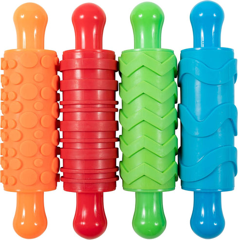READY 2 LEARN Paint and Dough Texture Rollers - Set of 4 - Textured Dough Rolling Pins for Kids - Open-Ended Patterns for Crafts and Decoration...