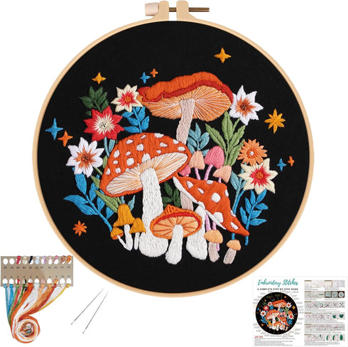 Louise Maelys Mushroom Embroidery Kits for Beginners with Art Night pattern,Adults Starter Cross Stitch Kit DIY Needlepoint Kits......