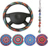 6 Piece Mandala Car Accessories Set Include Boho Steering Wheel Cover Absorbent Mandala Ceramic Coasters Handmade Crystal Window Car Hanging Ornam...