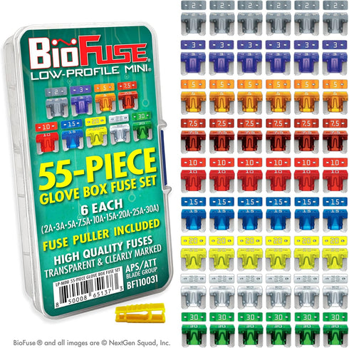 Low Profile Mini ATT 55 Piece Automotive Car Fuse Assortment Glove Box Set (54 LP-Mini Blade Fuses + Fuse Puller) 2A 3A 5A 7.5A 10A 15A 20A 25A 30...