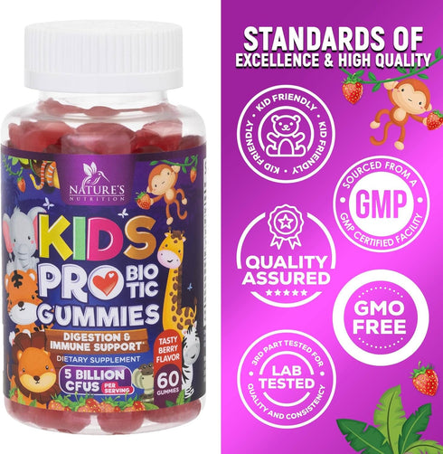 Kids Probiotic Gummies - Chewable Daily Probiotics for Kids Ages 3+ - Natural Digestive & Immune Health Support Vitamin - Nature's Recommended Veg...