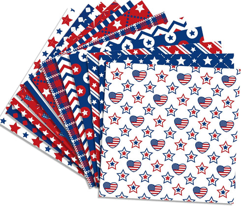 24Sheets Patriotic Pattern Paper 4th of July Double-sided Red Blue White Star Scrapbook Paper for Independence Day for Card Making Photo Album Cra...