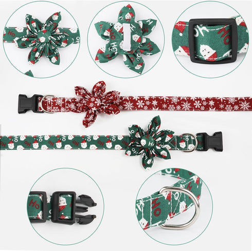 Christmas Dog Collar with Flower, Christmas Pet Collars Snowflake Dog Collar Stylish Adjustable Red Green Christmas Collars for Dogs(S)...