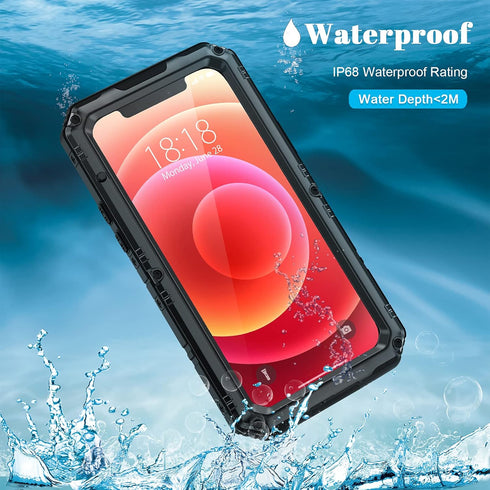 seacosmo Case for iPhone 12, IP68 Waterproof Shockproof Dustproof Case with Built-in Screen Protector Full Body Protective Heavy Duty Metal Cover ...