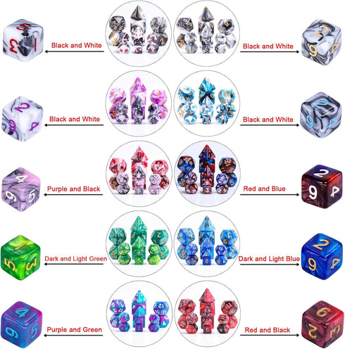 10 Sets Random Assortment Polyhedral RPG Mini Dice (70pcs),Surprise Mystery Mini Dice Set,10mm Mini DND Magic The Gathering Dice Set for MTG,RPG,D...