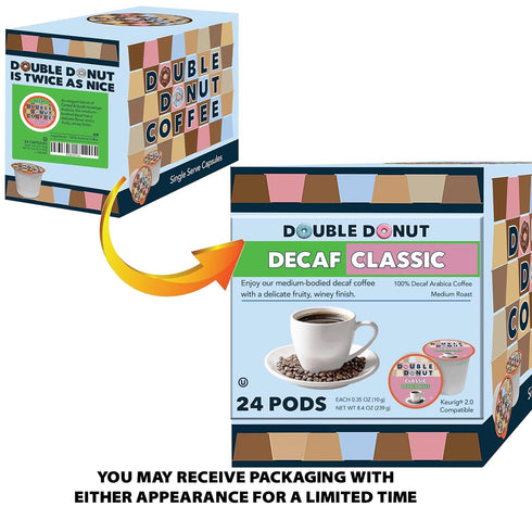 Double Donut Medium Roast Decaf Coffee Pods, Classic, for Keurig K-Cup Machines, 24 Single-Serve Capsules per Box...