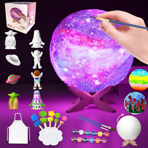 SHINECLOUD Hand Drawn Moon Lamp Cool Arts & Crafts Kit Creative Decorative Light DIY Globe Lamp with Remote Control/Smart Touch Sensor/Wooden Stan...