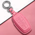 Tukellen for Ford Leather Key Fob Cover with Keychain Compatible with Ford Explorer Mustang Fusion Escape F150 F250 F350 F450 F550 Edge-Pink...
