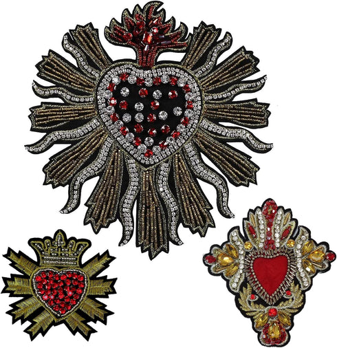 Yikko 3 Pieces Beaded Rhinestone Patches Love Heart Star Bee Fabric Applique Iron on Patches for Jeans, Jackets, Clothing, Scrapbooking Handbag Sh...