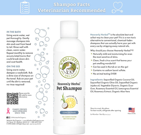 Wholistic Pet Organics Pet Shampoo Concentrate: Heavenly Herbal Organic Dog Shampoo and Conditioner - All Natural Puppy and Cat Shampoo for Dry, I...