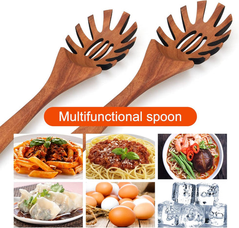 Best Wooden Pasta Spoon Spaghetti Fork 12.5 Inch Long Hand Pasta Serving Utensils Acacia Wood Spaghetti Server Spoon Pasta Forks Spaghetti Ladle P...