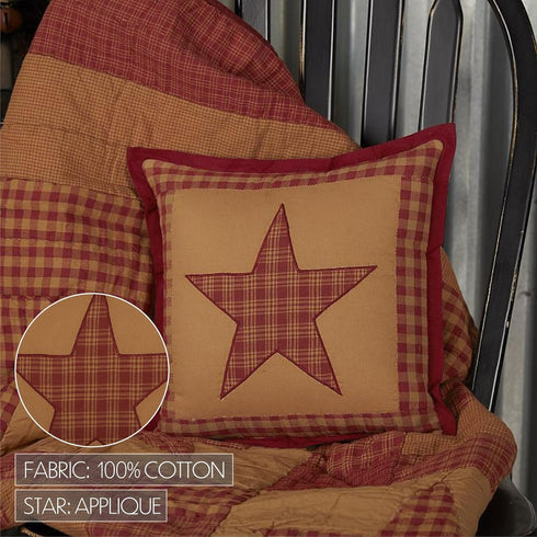 VHC Brands Ninepatch Star Thanksgiving Bedroom Decor, Quilted Pillow, Red, 12x12...