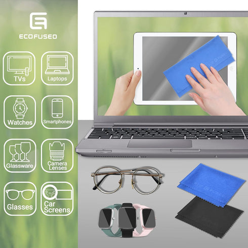 Eco-Fused Blue/Black Microfiber Cloth - 6x7 Inch - 12 Pack - Glasses & Lens Cleaning...