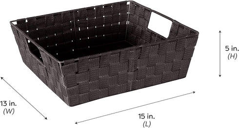 Simplify Large Shelf Woven Strap Tote | Decorative Storage Basket | Built in Handles | Organization | Closet | Bedroom | Bathroom | Nursery | Acce...