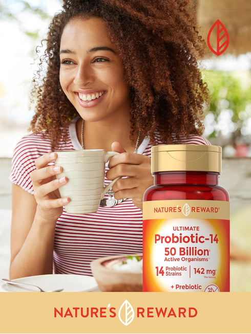 Nature's Reward Probiotics with Prebiotics - 120 Capsules - 142 mg - 50 Billion Active Organisms - Vegetarian, Non-GMO & Gluten Free Supplement...