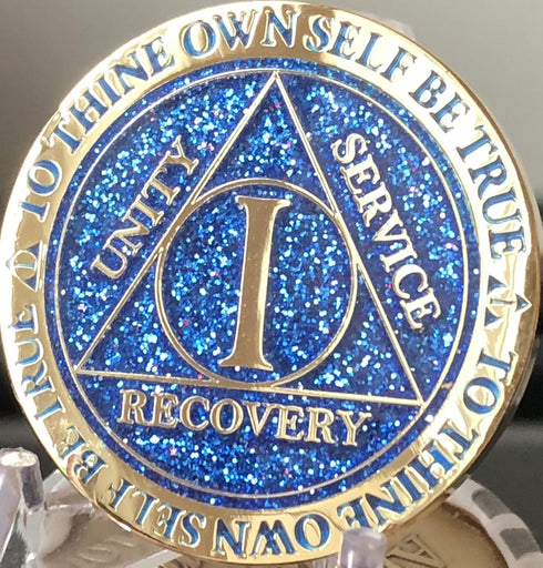 1 Year AA Medallion Reflex Blue Glitter Gold Plated Color Chip...