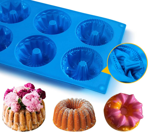 Mini Fluted Tube Cake Pan, 6Cavity Heritage Fluted Tube Cake Silicone Mold for Baking,Non Stick Fancy Molds for Fluted Tube Cake (Mix)...