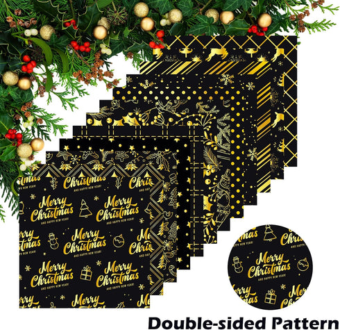 12" Christmas Pattern Paper & Sticker Kit Black Gold Scrapbook Premium Specialty Paper Double-Sided 12"x12" with 12 Designs 36 sheets for Scrapboo...