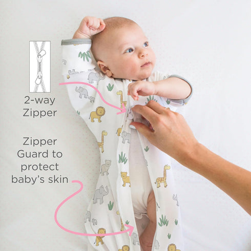 Amazing Baby Transitional Swaddle Sack with Arms Up Half-Length Sleeves and Mitten Cuffs, Medium, 3-6 months, 14-21 lbs, Tiny Elephants, Sterling ...