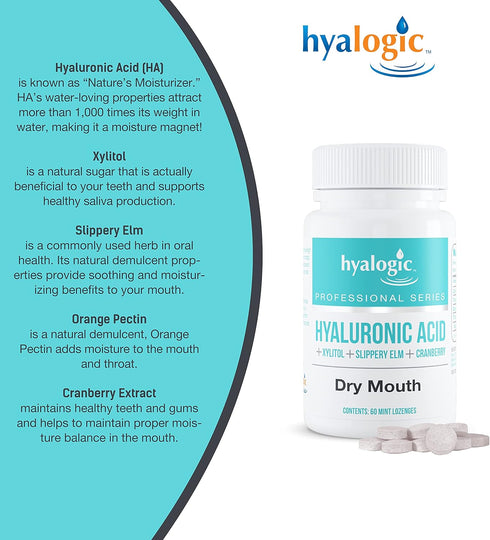 Hyalogic Oral Care Dry Mouth Mints - Hyaluronic Acid HA & Xylitol Lozenges for Hydration - Natural Mint Breath Freshener, Sugar-Free & Vegan Frien...