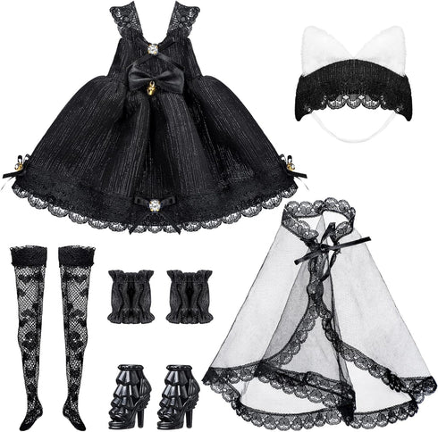 6 Pcs Gothic Doll Clothes and Accessories 11.81'' Black Doll Clothes Outfits Wedding Tutu Ballet Dress for Girl Doll Outfits Party Princess Gown f...