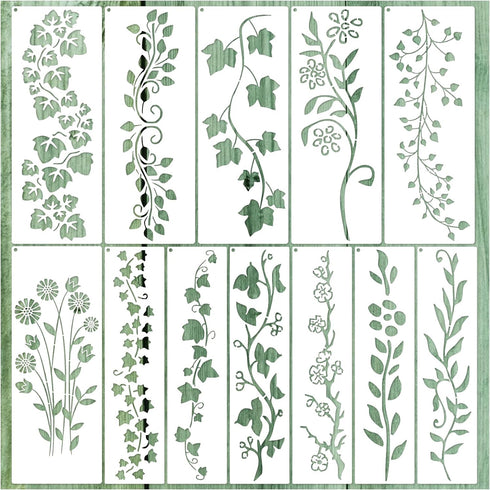 12 Pieces Leaf Vine Stencils Leaves Floral Spring Stencil Reusable DIY Crafts Drawing Templates Stencils for Painting on Wood Wall Canvas Furnitur...