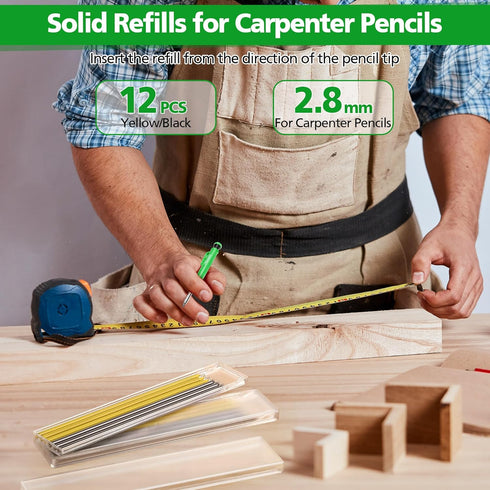 Hiboom Dunkive Carpenter Pencil Set with 12 Refills and Protective Cap, Long Nosed Deep Hole Construction Pencil Built in Sharpener for Carpenter ...