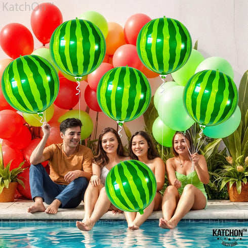 KatchOn, Big 22 Inch Watermelon Balloons - Pack of 6 | One In A Melon Party Decorations | 4D Round Watermelon Mylar Balloon, Watermelon Decoration...