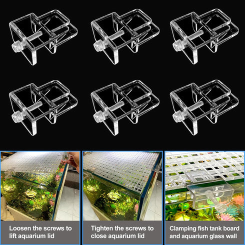 6 pcs Aquarium lid Clips Rimless Aquarium Fish Tank top Cover lid Hood Support Holder Glass Aquarium Acrylic Fish Tank top Clip...