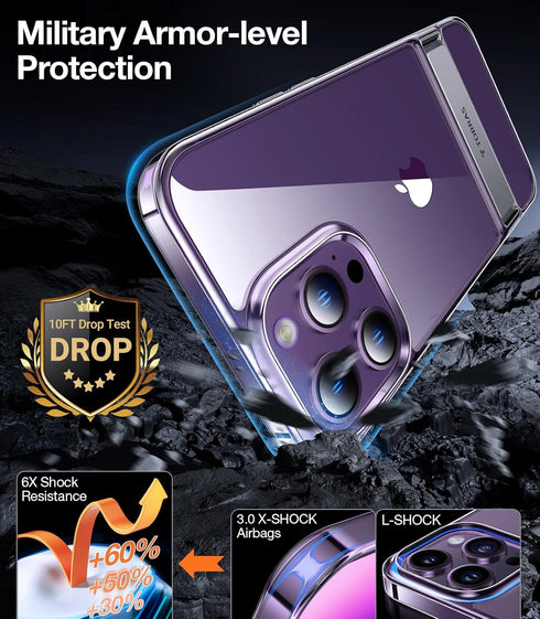 TORRAS MoonClimber Designed for iPhone 14 Pro Case Clear with Stand Metal Kickstand, Non-Yellowing, 10FT Military Drop Protective Shockproof Slim ...