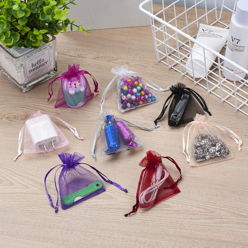 100pcs White Organza Bags 2x3 inch Sheer Drawstring Gift Bags Jewelry Pouches Wedding Party Christmas Favor Gift Bags, Little Mesh Gift Pouches Mi...