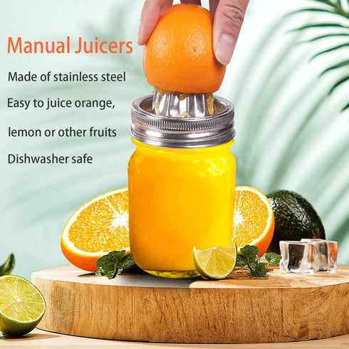 Mason Jar Stainless Steel Juicer Lid (2 Pieces), Citrus Reamer for Wide Mouth Mason Jar Lemon Juicer Manual Citrus Juicer....
