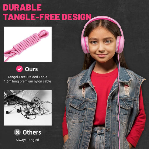 U2 Wired Headphones for Kids Girls for School | Lightweight Portable On Ear Youth Headphones for Airplane Travel | Compatible with Pad Computer La...