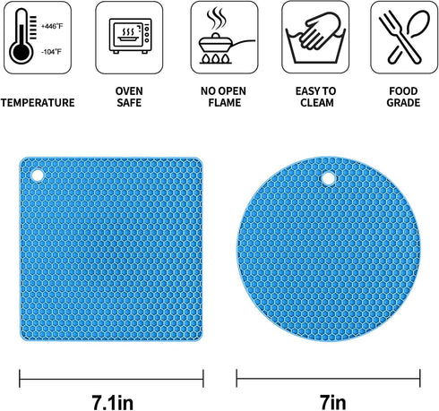 Coomin Silicone Trivets for Hot Dishes - 4 Heat Resistant Mats for Countertops, Multipurpose Non-Slip Hot Pads for Kitchen Potholders, Jar Opener,...