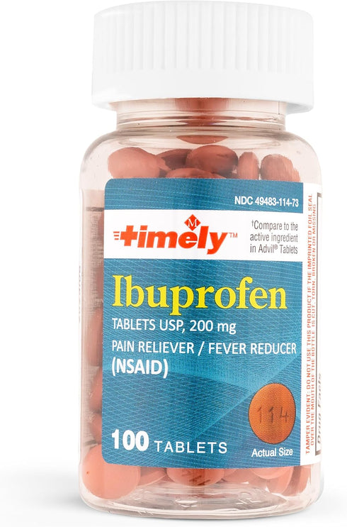 Timely Ibuprofen 200mg 100 Tablets - Compared to Advil Tablets - Pain Relief Tablets and Fever Reducer - for Headache Relief, Menstrual Pain, Toot...