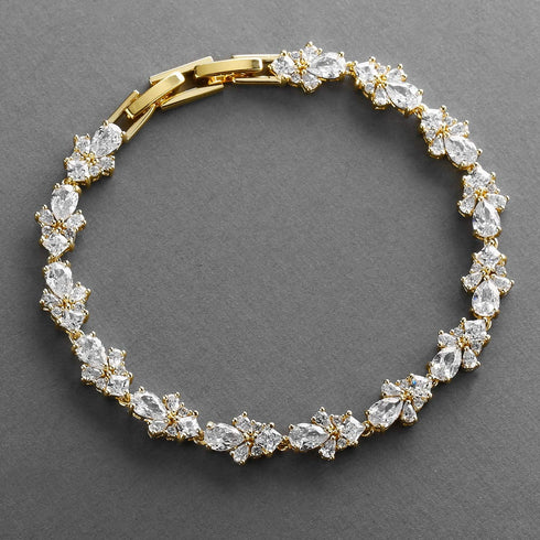 Mariell Gold Wedding and Bridal Cubic Zirconia Crystal Tennis Bracelet, Jewelry Gift for Women, Brides, Mother of The Bride, 7 1/4" Plus 1/2" Exte...