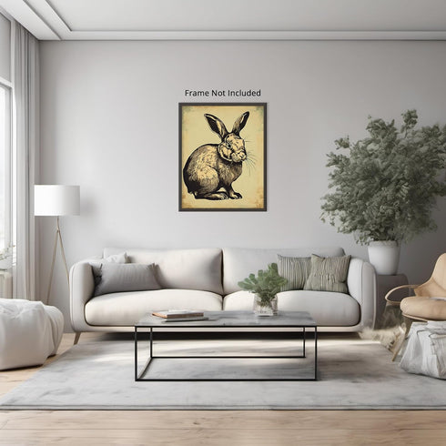 Posterizer 1 pcs-retro aged background with cute bunny-Art for Animal Lovers-GIft for Men Women Teens-Decor for Home & Office- unframed wall art...