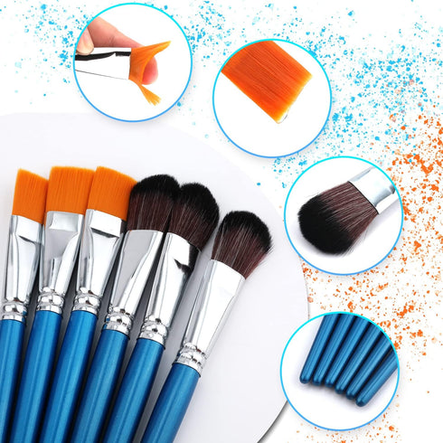 6pcs Mop Brush for Acrylic Painting, 1 Inch Oval Blending Paint Brushes for Acrylic Painting, Paint Brushes with Wooden Handle for Acrylic Paint, ...
