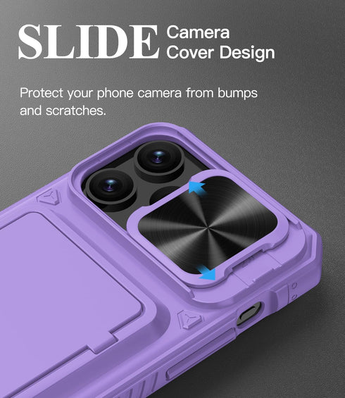 for iPhone 15 Pro Max Wallet Case with Card Holder & Sliding Camera Cover & Kickstand, Heavy Duty Protective Shockproof Sturdy Hard Back & TPU Edg...