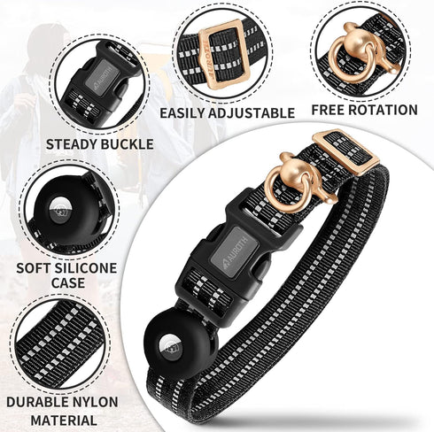 Auroth Airtag Dog Collar, Adjustable Air Tag Case Holder Dog Collar for Medium Large Dogs, Airtag Dog Collar Holder with Heavy Duty D Ring Tangle ...