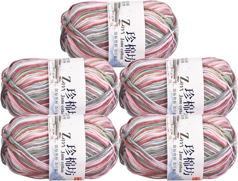uxcell Cotton Blend Yarn, 5 Pack of 50g/1.76oz Soft Crochet Craft Yarns for Knitting and Crocheting Craft Projects, Pink-Grey......
