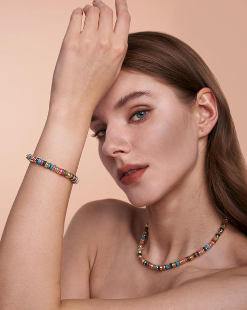 Colorful Gold Bracelets for Women, Stack Bangle Beaded Stone Jewelry Accessories Set for Woman, Trendy Fashion Jewelry Gifts...