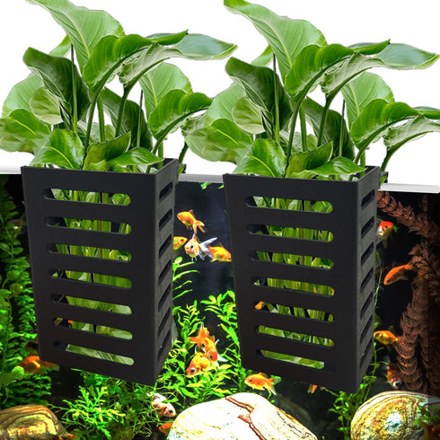 4PCS Aquarium Plant Holder,Hanging Aquarium Planter Cups,Plant Holder for Fish Tank,Aquatic Plant Pot, Aquatic Plants Holder with Holes,Plastic Aq...