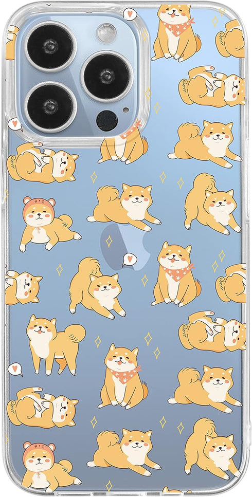 Blingy's for iPhone 13 Pro Case (6.1 inch), Shiba Inu Dog Style Cute Animal Pattern Cartoon Design Transparent Soft TPU Protective Clear Case (Shi...