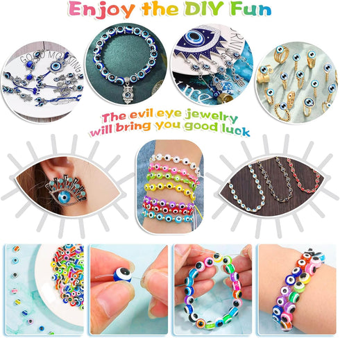 28 Styles Evil Eye Beads Bracelets Kit, Shynek Evil Eye Beads for Bracelets, Evil Eye Charms for Jewelry Making(8mm)...