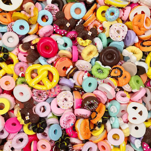 50 Pcs Slime Charms DIY Craft Making Kit, Resin Flatback Slime Beads, Doughnut, Mints, Pretzels, Fruit Loops...