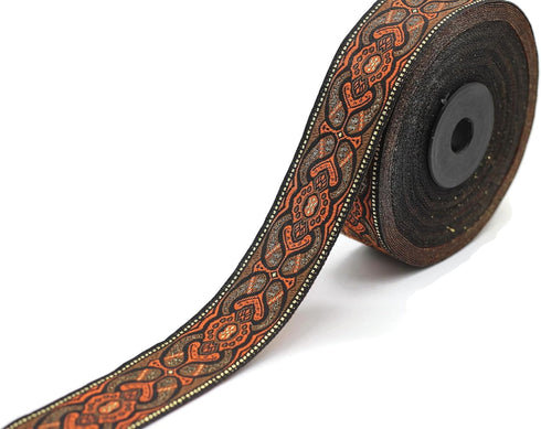 11 Yard Spool 0.98 inches Mystic Orange Brown Jacquard Ribbon Upholstery Fabric Sewing Trim DIY Supplies 25808...