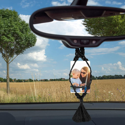 4 Pcs Car Picture Frames Macrame Hanging Photo Display Bohemian Car Hanging Accessories Car Rearview Mirror Pendant Car Decoration Hanging Ornamen...