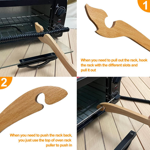 Oven Rack puller,2pcs Silicone Oven Rack Shields(11in Puller, 14in Shields),Wood Oven Rack Push and Pull Tool, Suitable for kitchen ovens, Toaster...